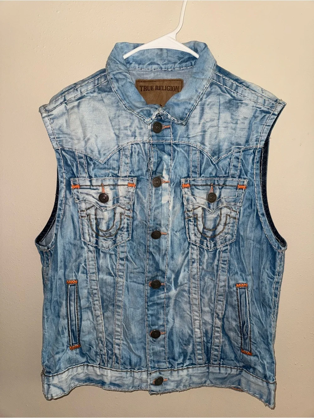 True Religion Light Blue Washed Denim Vest